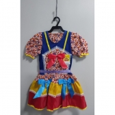 Fantasia Infantil Junino Vermelho e Azul Com Flores Coloridas