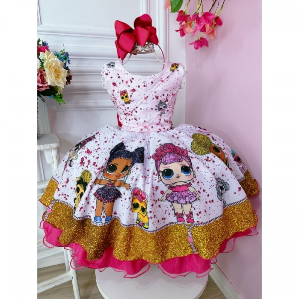 Vestido Infantil Rosa Bebê LOL Surprise Peito Nervura Luxo - Rosa Claro
