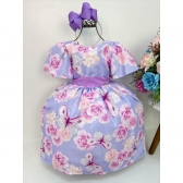 Vestido Infantil Lilás Florido Luxo Princesas