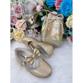 Kit Sapatilha e Bolsinha Infantil Dourado Furta Cor Strass