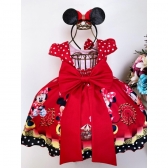 Vestido Infantil Minnie Vermelha Bolinhas Brancas Com Laço