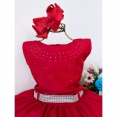 Vestido Infantil Vermelho C/ Peito e Cinto Strass Princesas