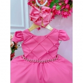 Vestido Infantil Rosa Chiclete Cinto Pérolas Damas Casamento