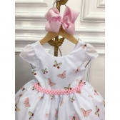 Vestido Infantil Branco Jardim das Borboletas Peito Strass - Branco