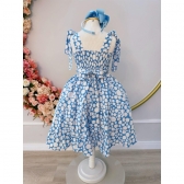 Vestido Infantil Primavera Verão Branco C/ Azul Bebê