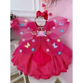Vestido Infantil Pink Aplique de Borboletas C/ Glitter