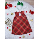 Vestido Infantil Trapézio Vermelho Xadrez Natal Festas - Vermelho
