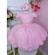 Vestido Infantil Rosa Peito Nervura Cinto de Pérolas Strass