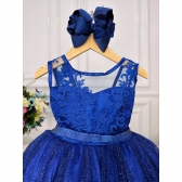 Vestido Infantil Azul Royal Renda Realeza Tule C/ Glitter
