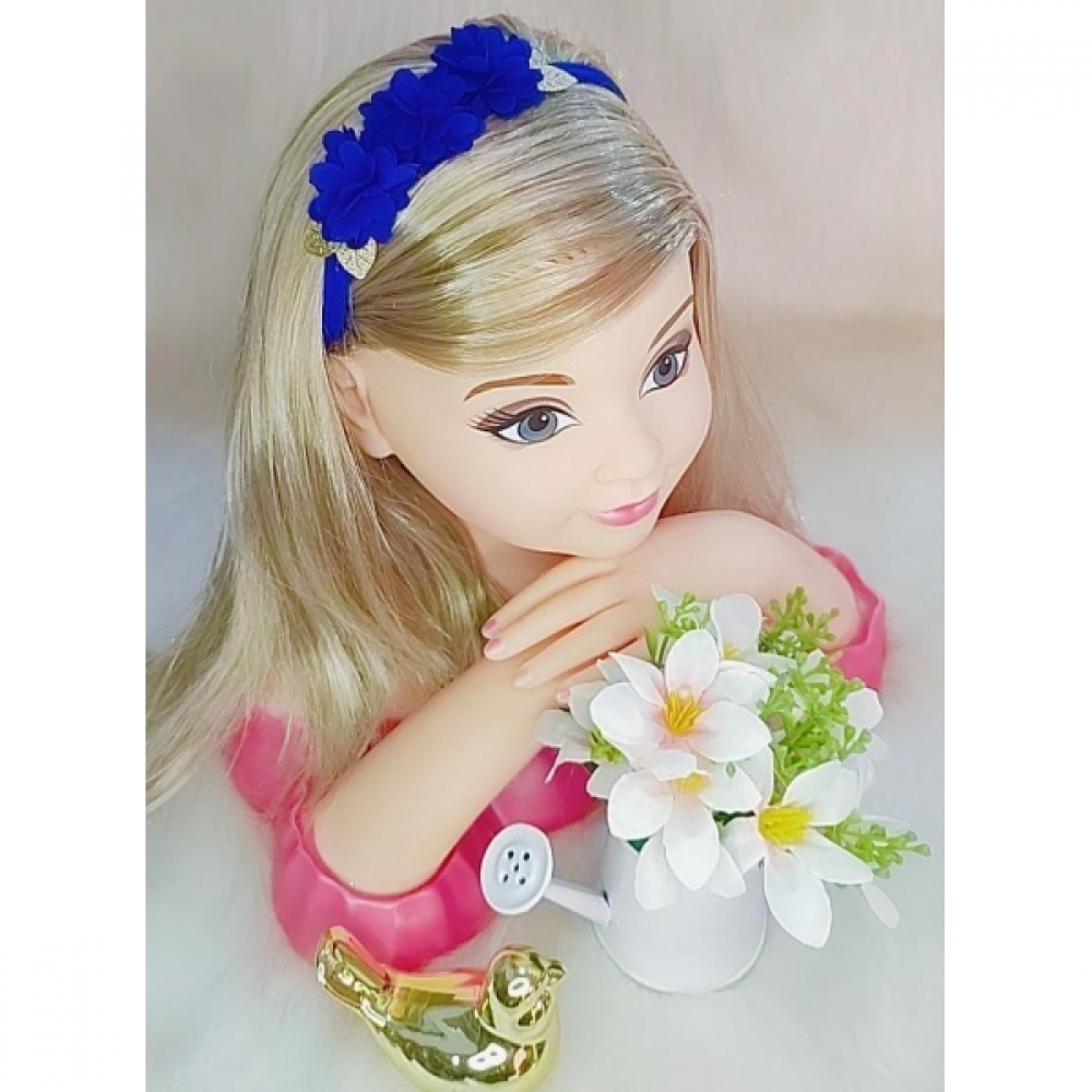 Faixinha de Cabelo Bebê Aplique de Flores Dourada Várias Cores - Azul Royal