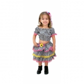 Conjunto Meninas Junino Preto Xadrez Cropped C/ Mini Saia