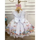 Vestido Infantil Branco Jardim das Borboletas Peito Strass - Branco