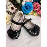Sapatinho Preto Verniz Com Lacinho Duplo e Strass