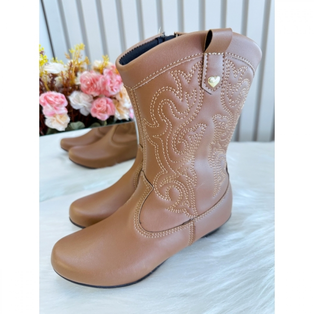 Bota infantil Boiadeira Texana Caramelo Com Zíper e Salto