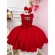 Vestido Infantil Vermelho Com Aplique de Flores Damas