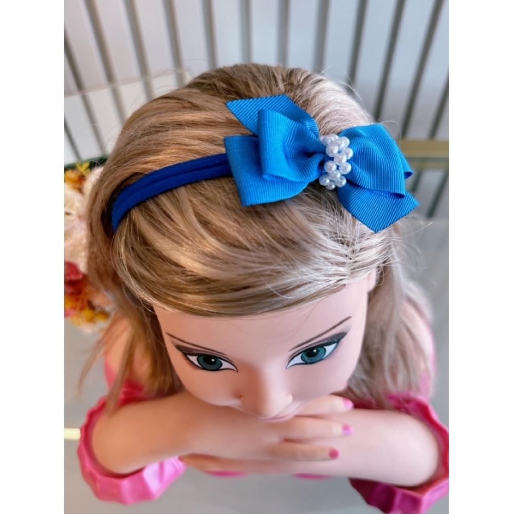 Faixinha de Cabelo Bebê Com Pérolas Fofura Várias Cores - Azul Royal