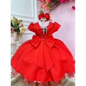 Vestido Infantil Vermelho Com Aplique de Laço Damas Luxo
