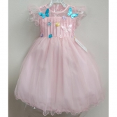 Vestido Infantil Rosa C/ Apliques de Flores Borboletas Luxo