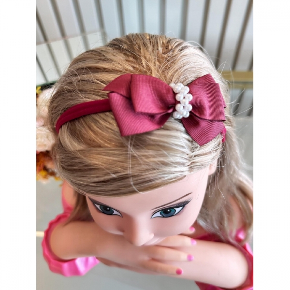 Faixinha de Cabelo Bebê Com Pérolas Fofura Várias Cores - Marsala