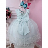 Vestido Infantil Verde C/ Aplique de Flores e Renda Luxo