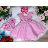 Vestido Bebê Meses Rosa Chiclete C/ Calcinha Bunda Rica