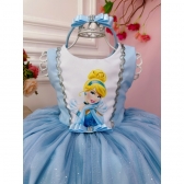 Vestido Infantil Azul Brilho Festas Princesa