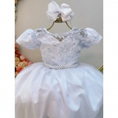 Vestido Infantil Branco C/ Renda Damas de Honra Casamento