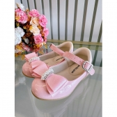 Sapatinho Rosa Verniz Aplique de Lacinho e Strass Glitter