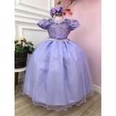 Vestido Infantil Damas Honra Casamento Lilás C/ Renda Pérola