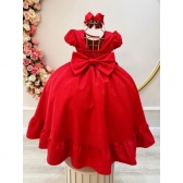Vestido Infantil Longo Vermelho Maquinetado Luxo Damas