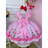 Vestido Infantil Casa da Barbie Rosa C/ Cinto de Pérolas - Rosa Claro
