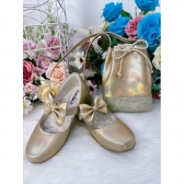 Kit Sapatilha e Bolsinha Infantil Dourado Furta Cor Strass
