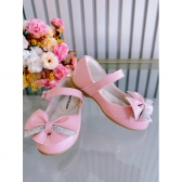 Sapatinho Rosa Verniz Aplique de Lacinho Com Strass Luxo