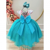 Vestido Infantil Branco Florido Saia Verde Busto C/ Strass