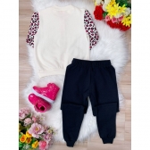 Conjunto de Moletom Blusa Marfim C/ Zíper e Calça Preto