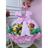 Vestido Infantil Patrulha Canina Sky Rosa Festas Luxo - Rosa Claro