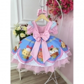Vestido Infantil Fazendinha Vaquinha e Porquinho Rosa e Azul - Colorido