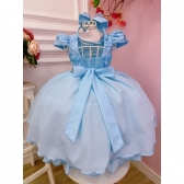 Vestido Infantil Azul Bebê C/ Renda e Cinto de Pérolas Tiara - Azul Claro