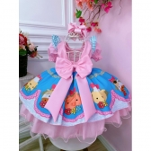 Vestido Infantil Fazendinha Vaquinha e Porquinho Rosa e Azul - Colorido