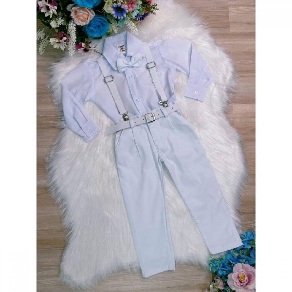 Conjunto Social Calça Camisa Suspensório e Gravata Branca