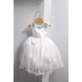 Vestido Infantil Branco Renda Metalizada Tule C/ Brilho Damas