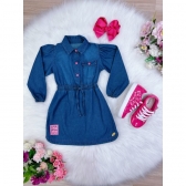 Vestido Infantil Jeans Com Manga Longa Look Think Positive