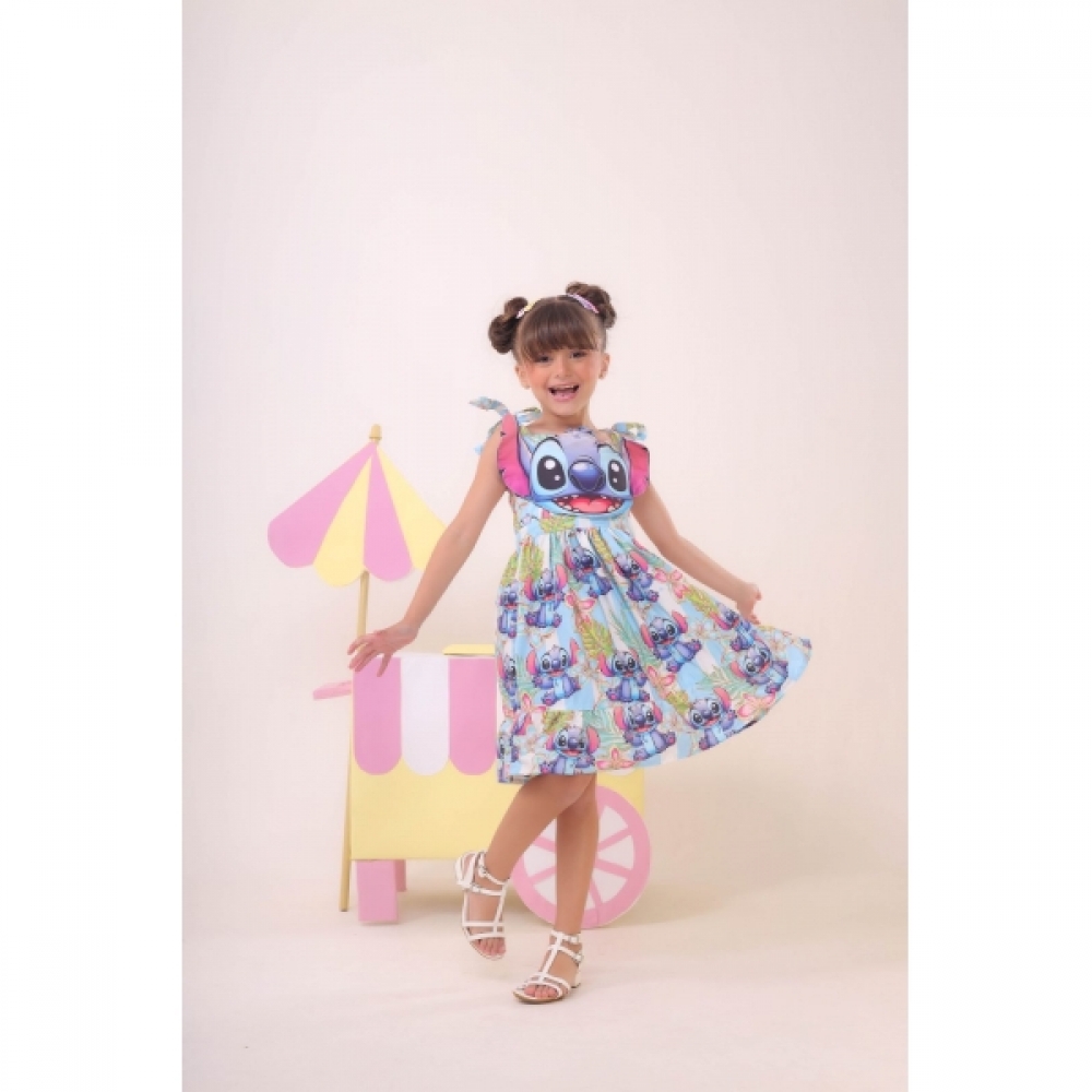 Vestido Infantil Azul Lilo e Stitch Luxo Festas