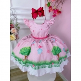 Vestido Infantil Rosa Jardim Encantado C/ Cinto de Pérolas - Rosa Claro