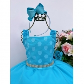 Vestido Infantil Azul Tiffany Bolinhas Aplique Flor Strass