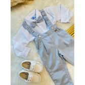 Conjunto Social Bebê C/ Camisa Calça Gravata e Susp. Azul