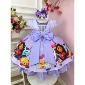 Vestido Infantil Lilás Casa Mágica da Gabby Laço Luxo - Lilás