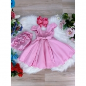 Vestido Bebê Meses Rosa Chiclete C/ Calcinha Bunda Rica