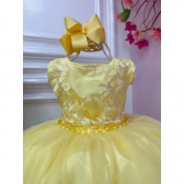 Vestido Infantil Amarelo Damas de Honra Renda Pérola Strass