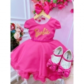 Vestido Infantil Barbie Luxo Pink Com Cinto de Pérolas - Pink